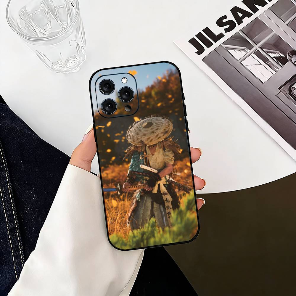 G-Ghost Of Yotei Game Phone Case For iPhone 17,16,15,14,13,12,11 Plus,Pro Max,XS,Soft Silicone Black Cover