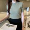 Pull tricoté d'été Slim à manches courtes pour femme, pull intérieur court à col rond, chemise à bascule
