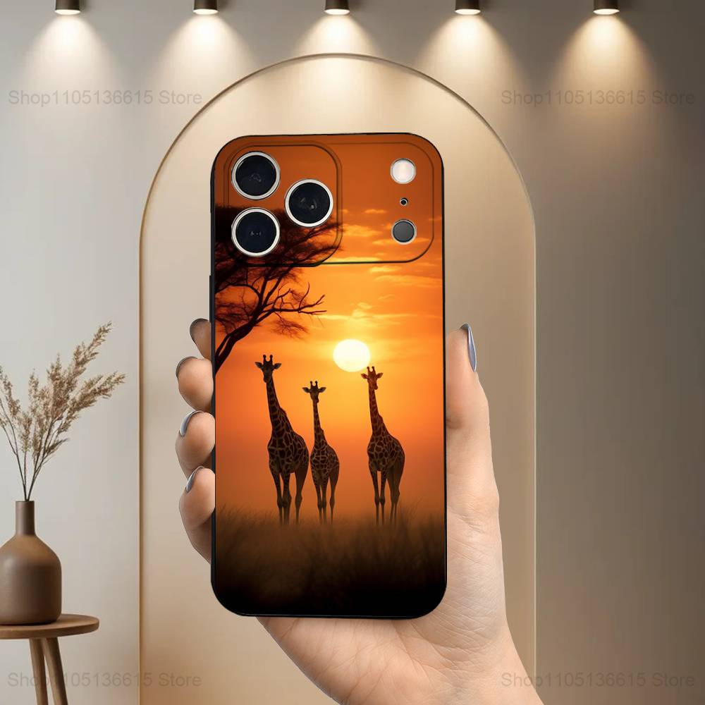 Cute Animal Giraffe Case For iPhone 12,14,15,16,11,17,13,X,Mini,SE,XS,Plus,Pro,Max,8,7,XR,Soft Silicone Black