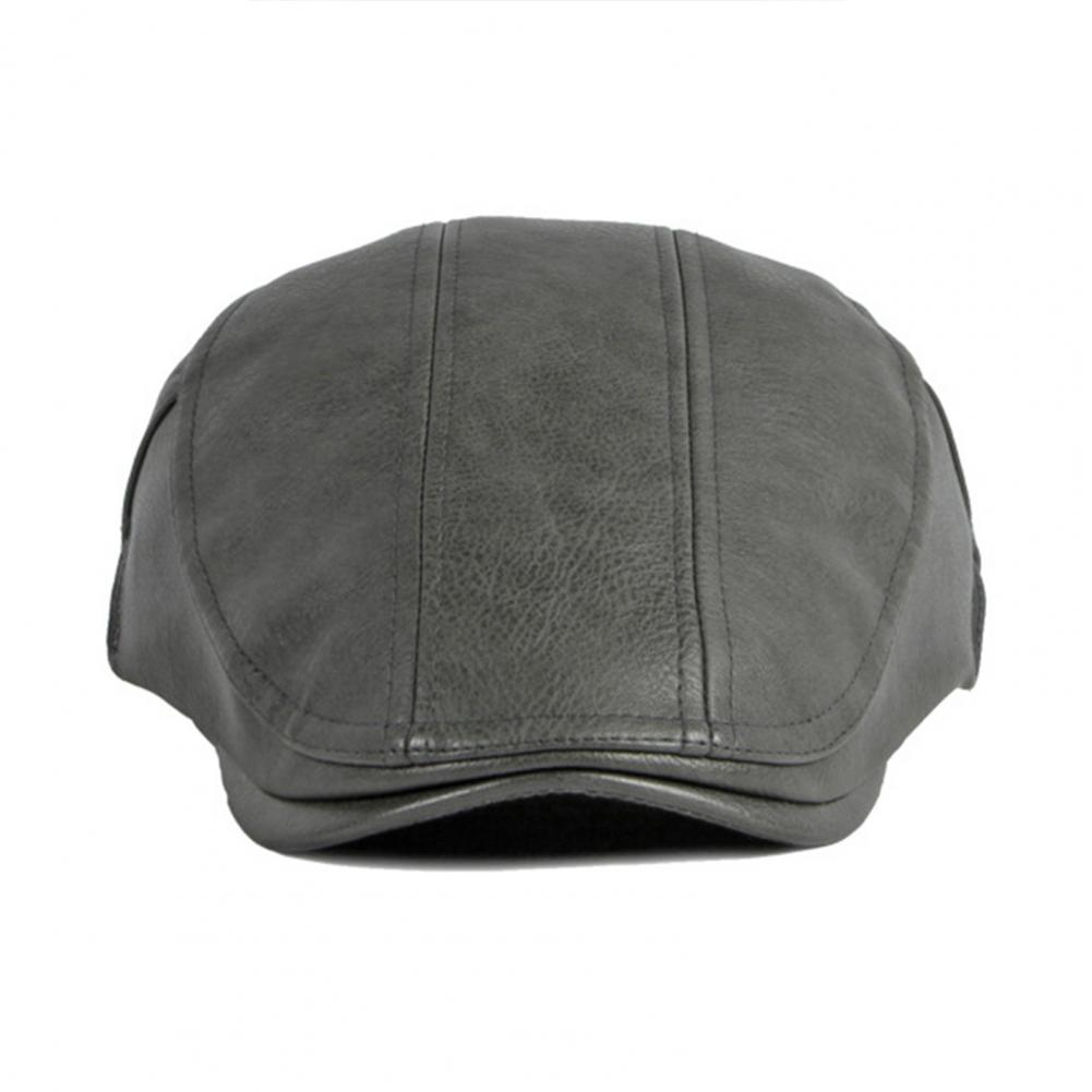 Men Advanced Hat Retro Faux Leather Retro British Style Solid Color Firm Stitching Windproof Thicken Warm Beret Newsboy Cap