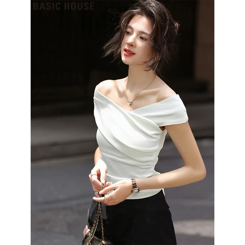 Basic House Women s French Off-Shoulder Short Sleeve T-Shirt L