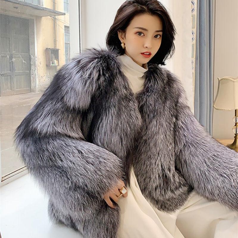 Fur jacket short fashion imitation fox fur whole fur coat autumn and winter new casual women's jacket