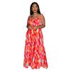 Women's Fashion Sexy Printed Strappy Pleated Wide-Leg Jumpsuit