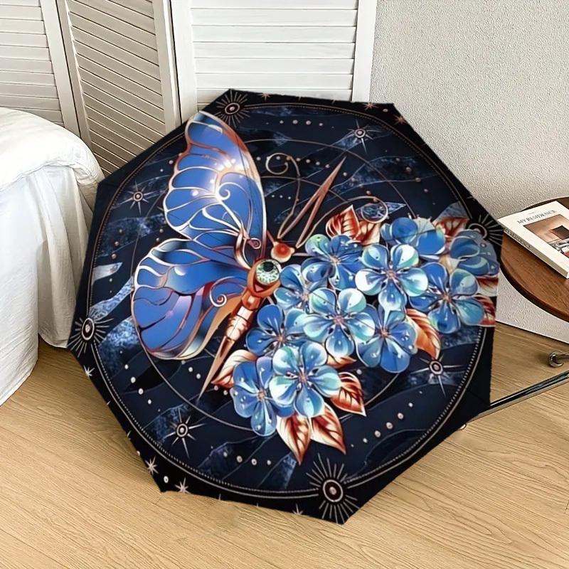 1 Stück Schmetterlinge Blumen Mandala Kunstwerk Regenschirm mit Kunststoffgriff, Geeignet für Alle Jahreszeiten Zuhause Reise Outdoor RegenschirmDD158