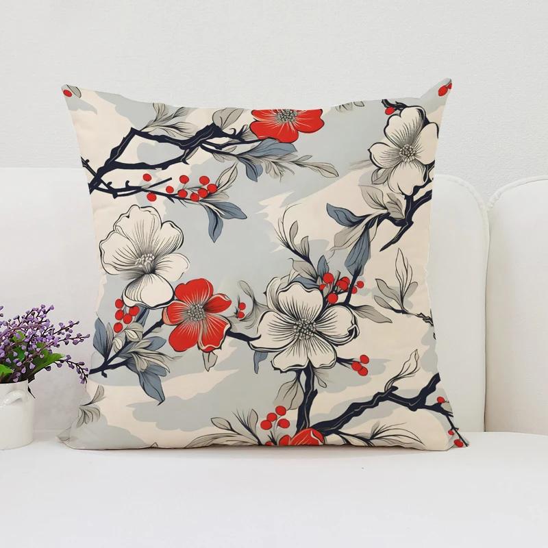 Japanese Cherry Blossom Cushion Cover 45X45 Cushions Covers Pillow Covers Decorative Luxury Pillowcase 45*45 Bed Pillowcases