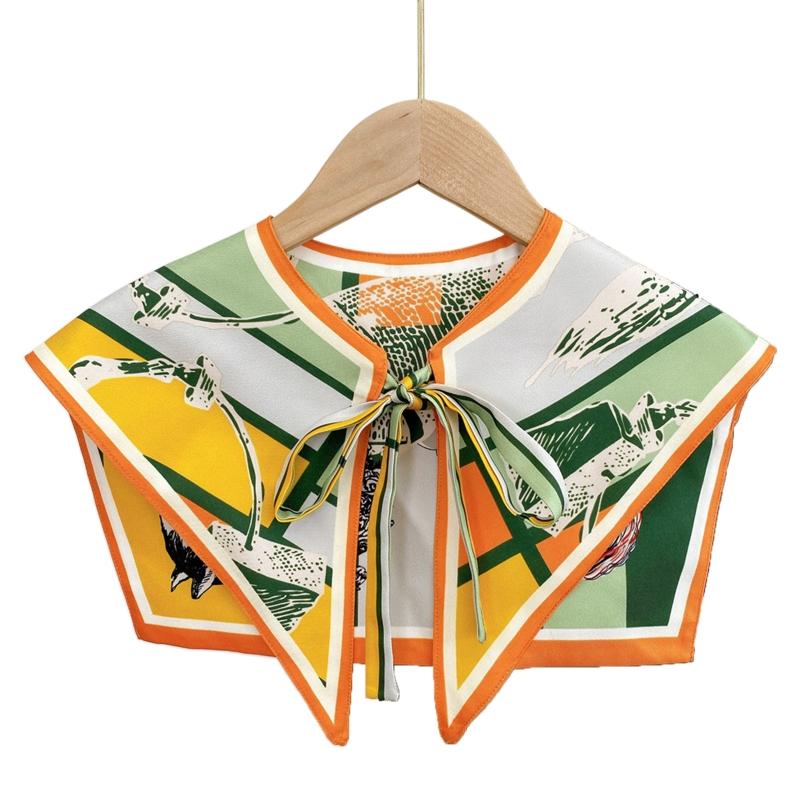 Women Silky Scarf Detachable Collar Vintage Lion Forest Print Shawl Wrap Cape  for Necks Women Scarf Spring
