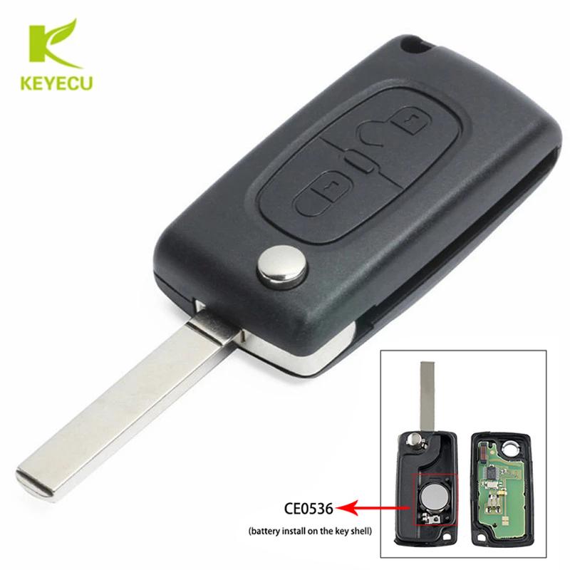 KEYECU Klappschlüssel Fernbedienung 2 Tasten 433MHz ID46 für PEUGEOT 207 208 307 308 408 Partner für Citroen C2 C3 C5 2005-2009 0536 Modell