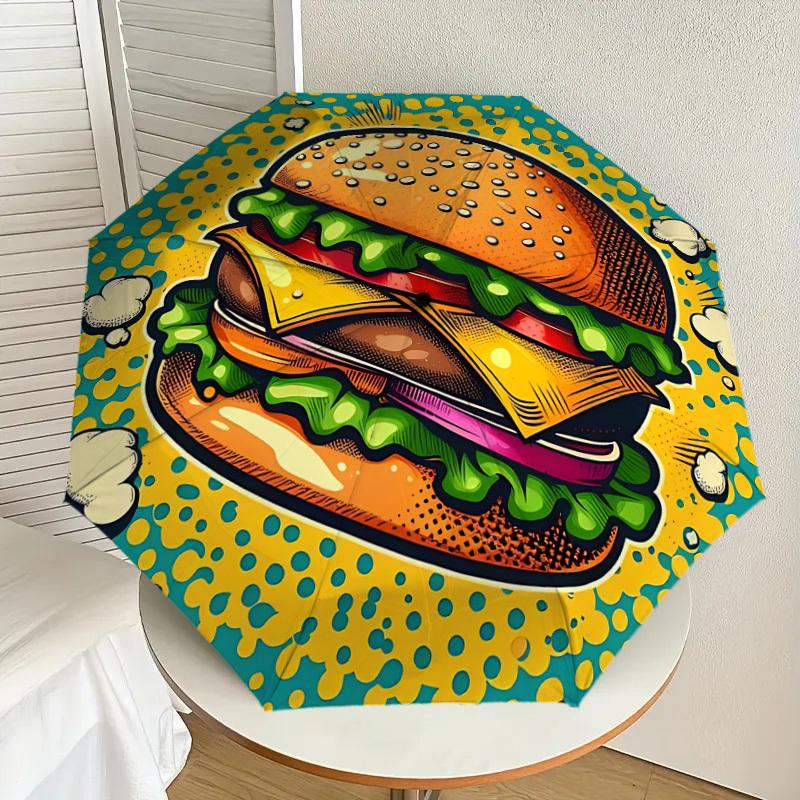 1pc Cheeseburger Automatic Open/Close Umbrella, Folding Compact Umbrella with Lightweight Design for Women/Men yy251011107