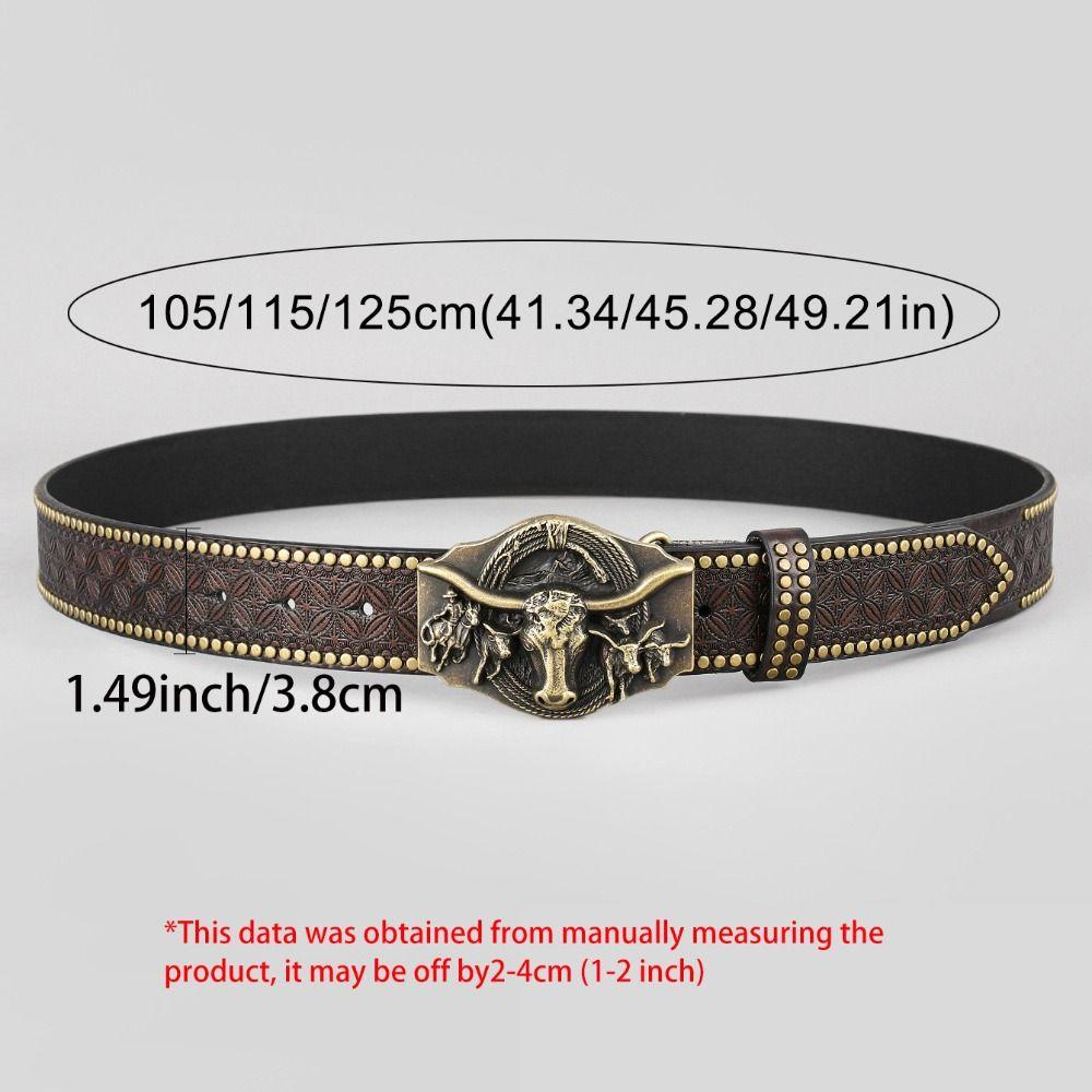 Retro Western Cowboy Herr PU-läderbälte Lyxig Design Trendigt Märke Oxhuvud Midjebälte Jeans Byxor Bälte