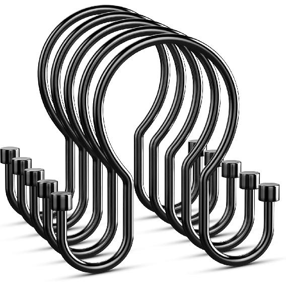 Goowin Shower Curtain Hooks, Simple Shower Curtain Rings, Sturdy Double Hook Shower Curtain Hooks Rust Proof, Smooth Gliding Metal Shower Hooks for 12 Pack