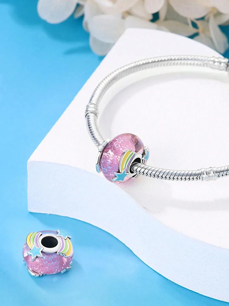 Charms Plata Copper Colors Pink Glass Beads Bead For Original Bracelet Diy Beads Charms Jewellery Making Gift For Women Styfne