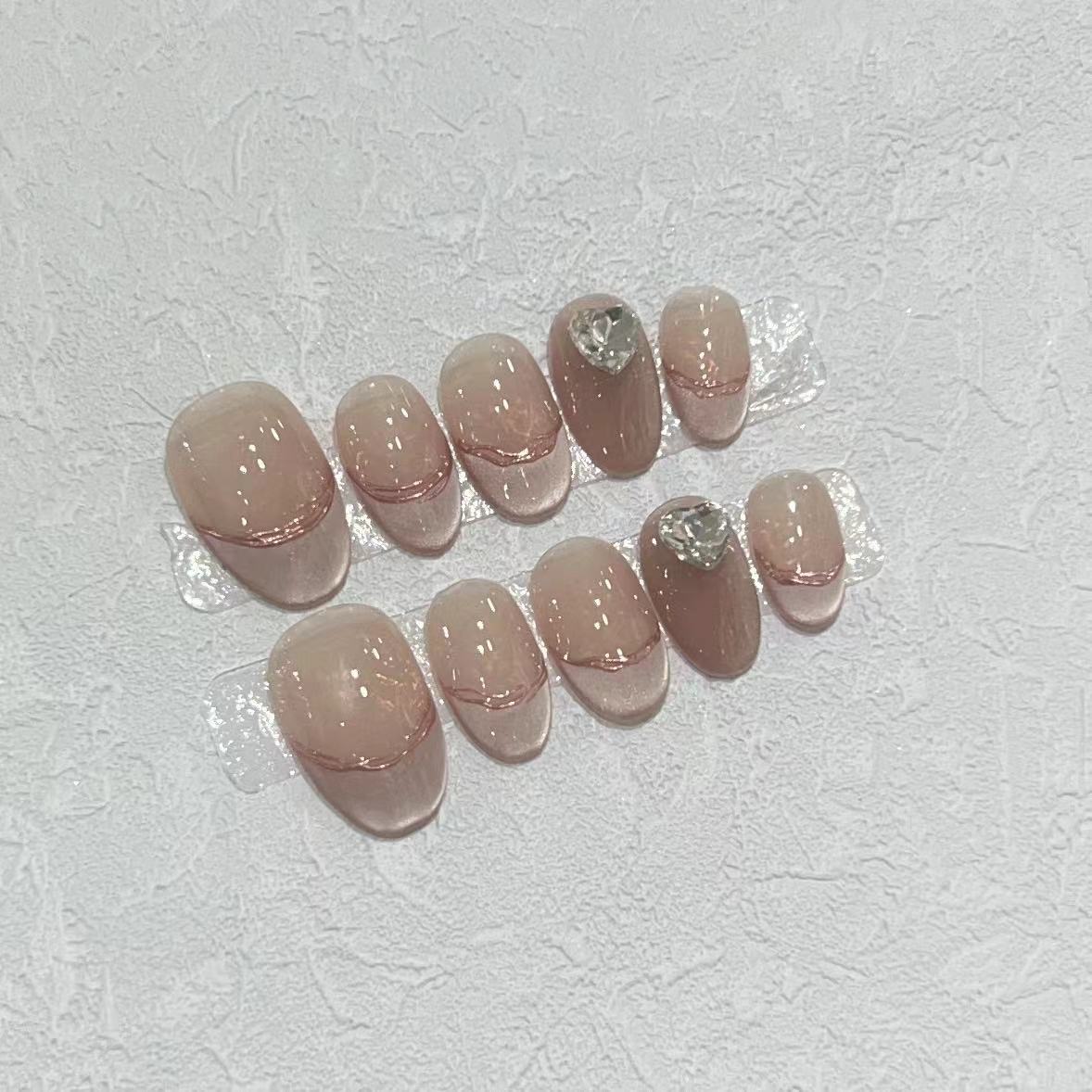 

Чистые накладные короткие ногти, ручная работа, новый французский кошачий глаз, волшебная зеркальная пудра, накладной нейл-арт Large L