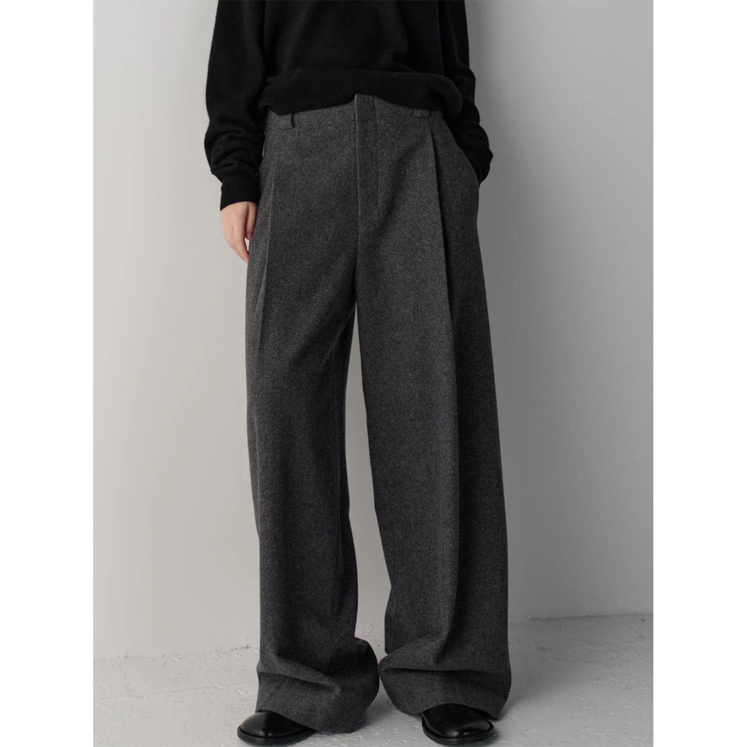 

Façade Pattern High Waist Wide-Leg Casual Suit Pants for Women - Slimming, Floor-Length, Spring & Autumn Style Small серый