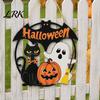 Seasonal Home Wall Ornaments Halloween Wood Hanging Ornament with Ghost Pumpkin Bat Cat Prints, Durable Layered Wooden Decor Waterproof Front