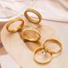 5-Piece Fashionable 18K Gold Plated Stainless Steel Ring Set with Cubic Zirconia, Unisex Daily Wear