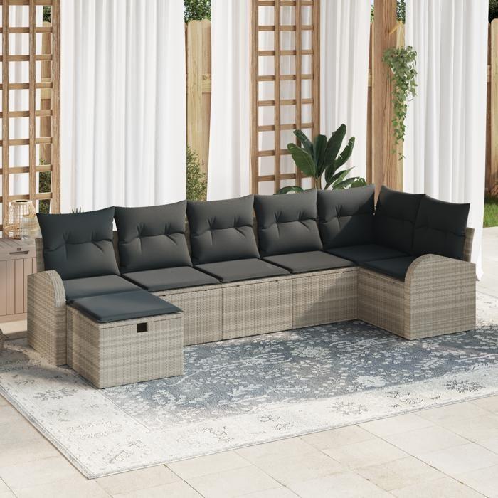 VidaXL Ensemble de canapés de jardin 7 pièces avec coussins gris clair en poly rattan 3359101