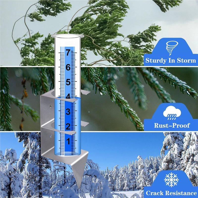 A84X-Rain Gauge With Stainless Steel Mounting Rack Holder, For Outdoor, Rain Gauge For Yard Garden Fence Lawn Patio Farm