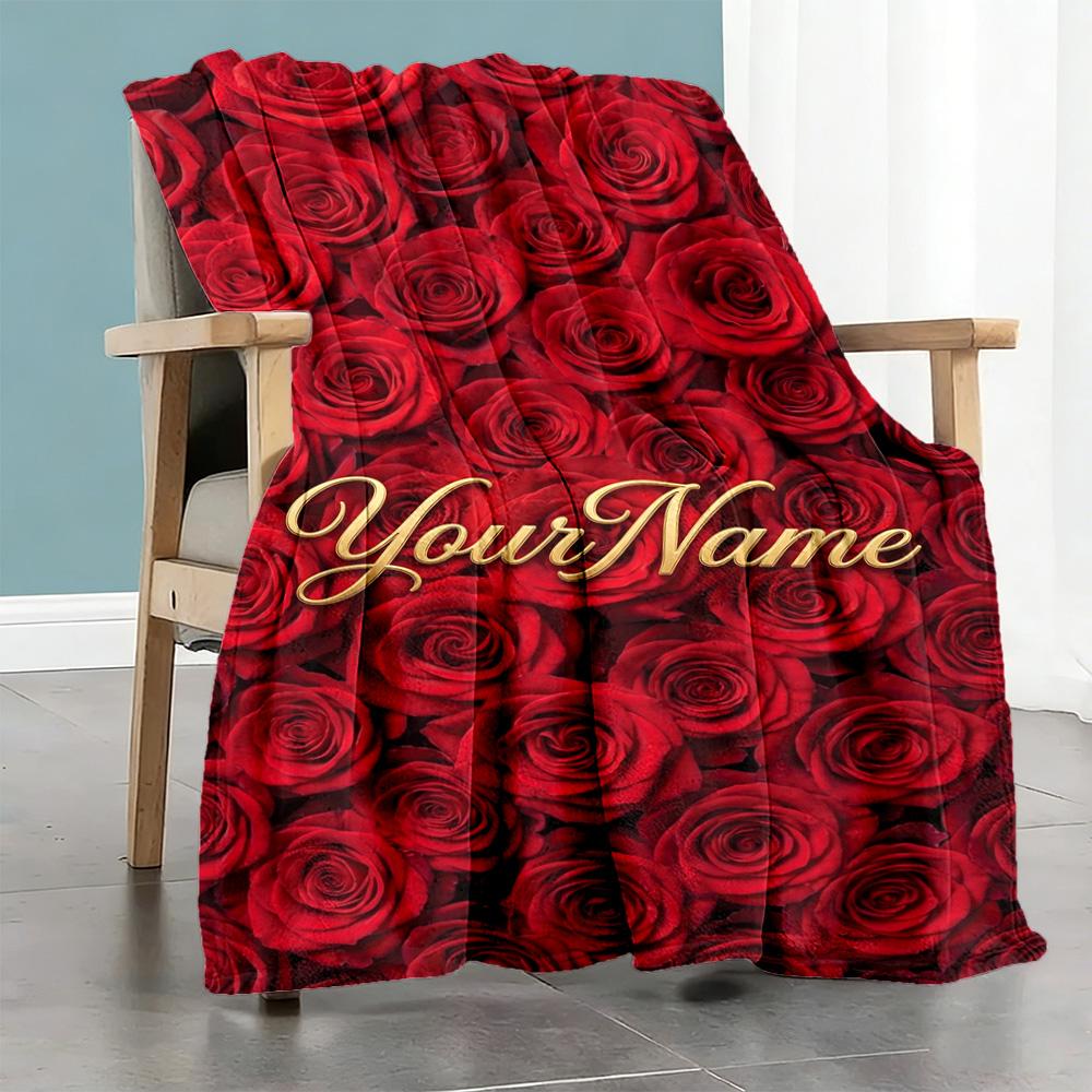 Rose Personalized Text Blanket Cozy Personalized Blanket Durable Comfort Perfect for Living Room Office Picnics Seaside for All Occasions