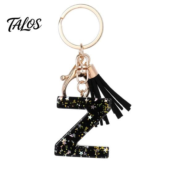 A-Z Charm Keychain Pendant, Sequins Star Letter with Tassel, Alphabet Initial Metal Keyring for Handbag Backpack Bag Pendant Key Holder