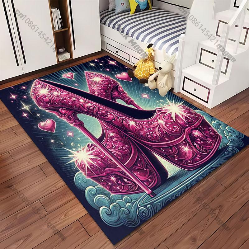 Elegant Sparkly Pink High Heels Carpet Yoga Living Room Room Decor Children's Crawling Mat Doormat Area Rug Games Mat