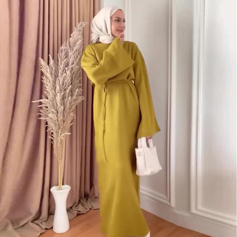 

Осень 2024 Европейское и американское женское платье с рукавами-клеш и завязкой на талии Double Extra Large