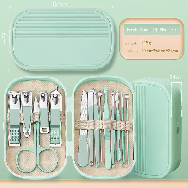 Luxury Beauty Nail Clipper Set 14-Piece Carbon Steel Durable Portable Manicure Tools Custom Logo Plastic Box for Women Nail Art