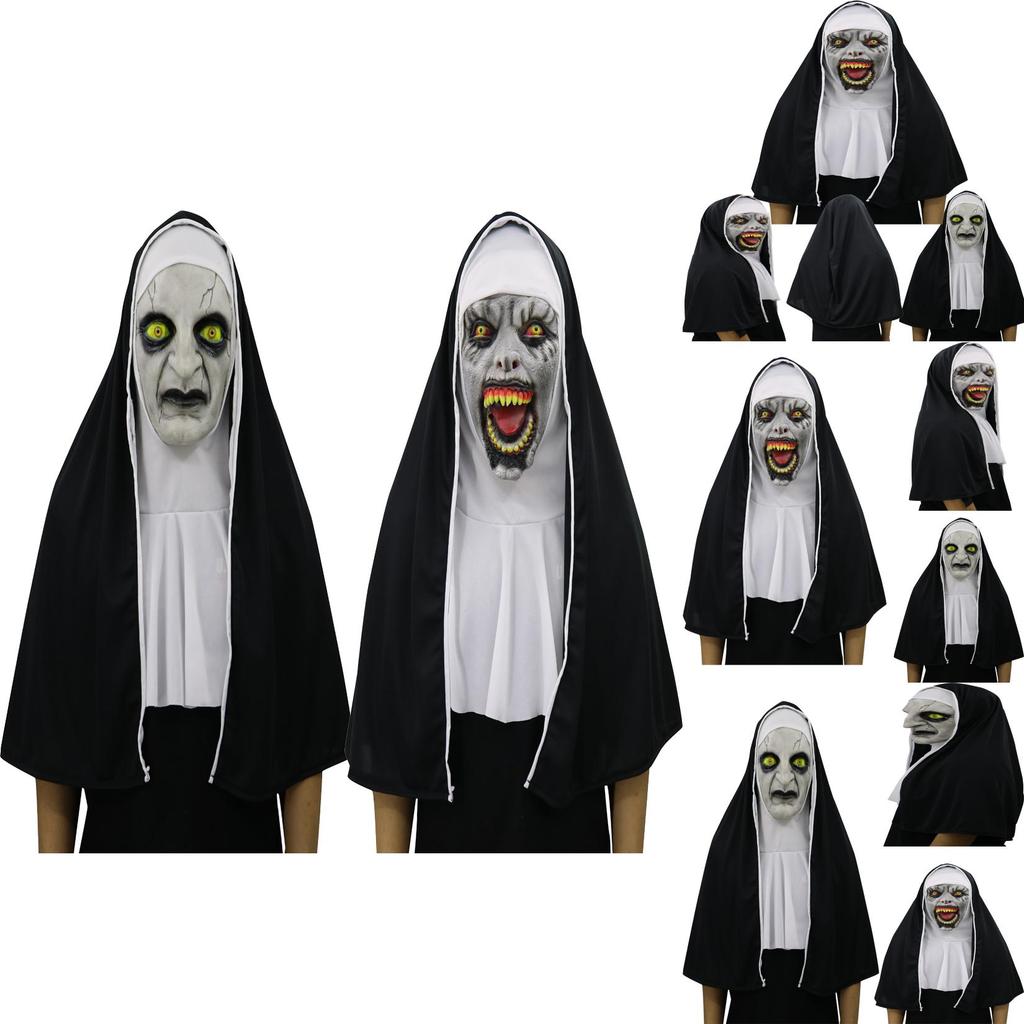 Terrifying The Nun Horror Mask Valak Scary Full Face Design With Headscarf