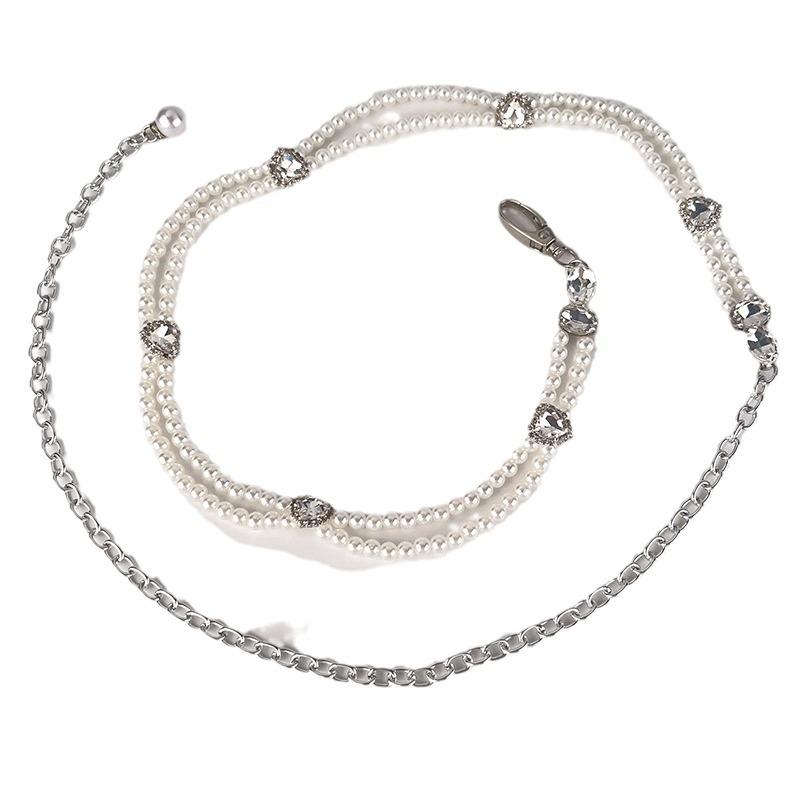 Xiaoxiangfeng Diamond Pearl Waist Chain Women'S Belt Women'S Dress Skirt Decorative Rhinestones