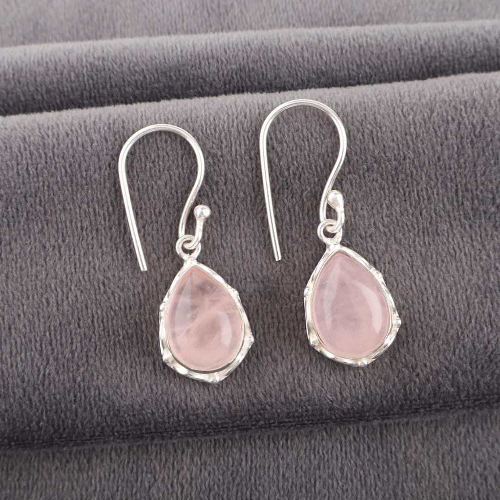 Rose Quartz Jewelry, 925 Solid Sterling Silver Earrings, Handmade Gemstone Jewelry Earrings For Memorial Day