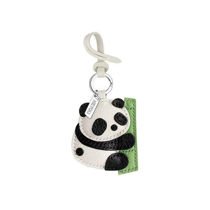 Handmade Sheepskin Leather Bag Charm Panda Leather Bags Pendant Personalized Creative Car Keychain Birthday Bag Accessories