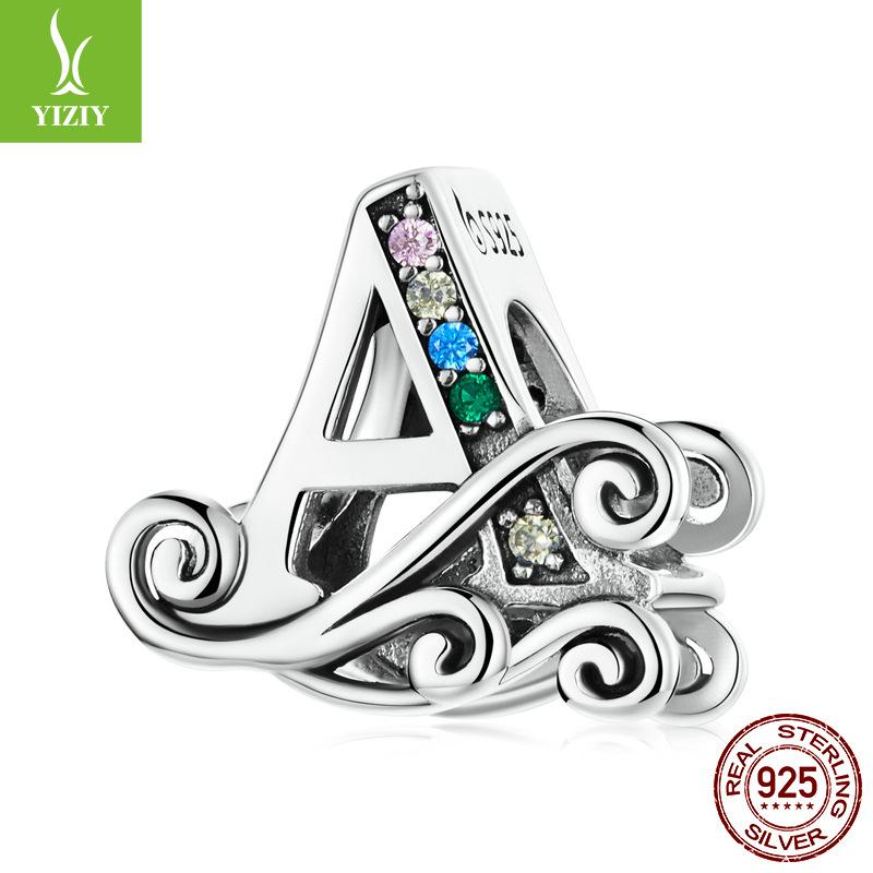 26 Letter Diy Bracelet Beaded Accessory, Zircon Sterling Silver Beads Loose Beads Bsc030