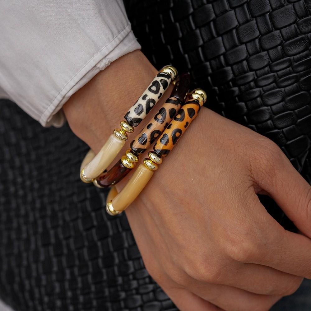 Acrylic Leopard Acrylic Bracelets Wristband Curved Tube Bangle Boho Acrylic Bracelets  Girls