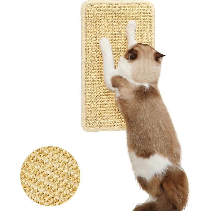 Cat Scratcher Mat Wall Mounted, 14 X 8 Inch Natural Sisal Cat Scratch Pad, Vertical Cat Scratching Board with Tapes, Protect Wall, Couch, Carpet, S