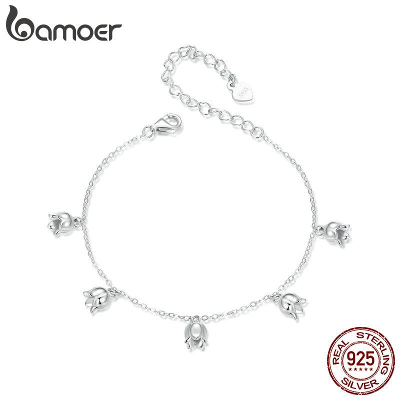 

BAMOER, браслет из стерлингового серебра 925 пробы с синими ракушками, позолоченный, из белого золота, регулируемая цепочка для женщин, летние изысканные ювелирные изделия, вечерние 150+60mm