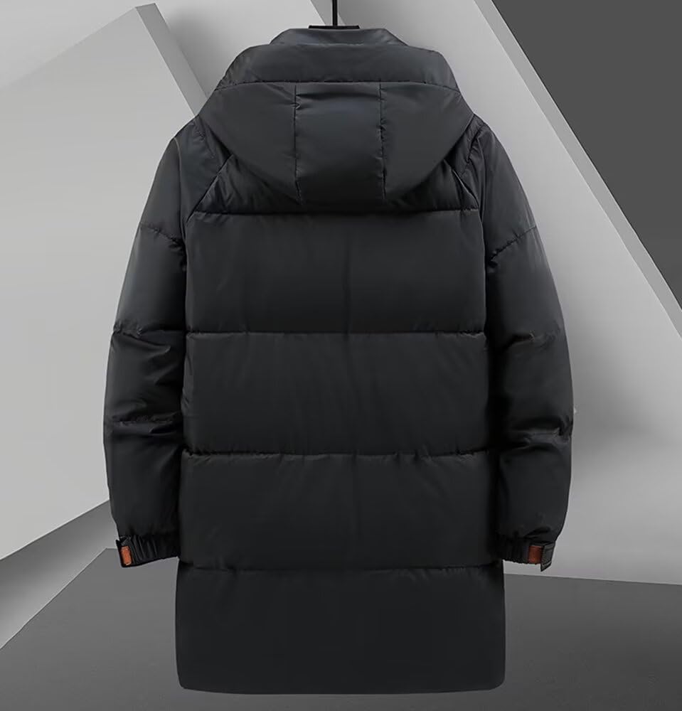 YoniStar Down Plus Size Coat Long Adjustable and Comfortable Men's Jacket, (5XL-11XL), Length, Padded, Hood, Lightweight, Warm, (7XL, Black)