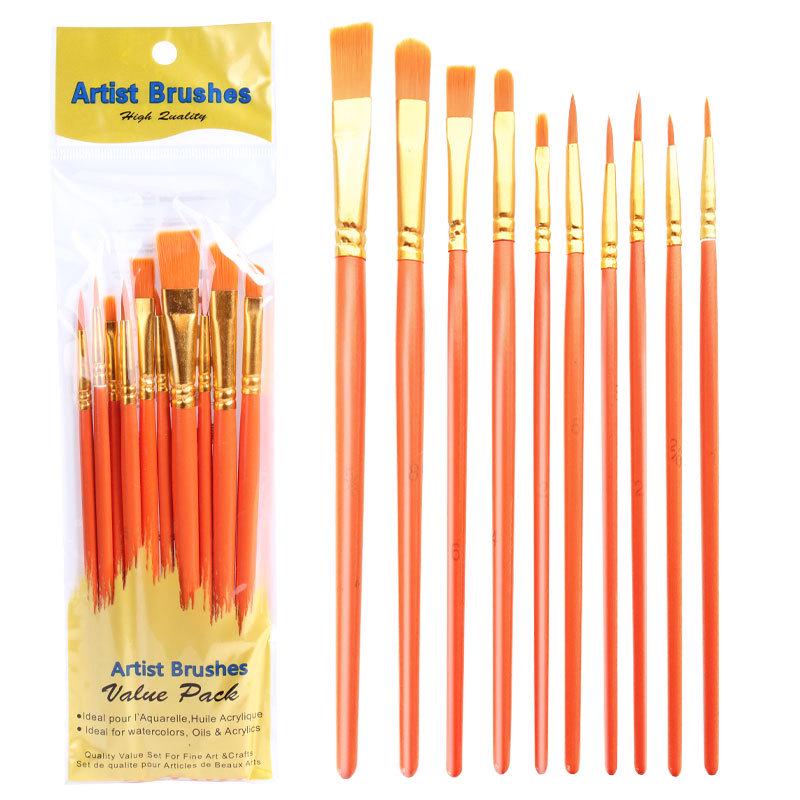 10-Piece Pearlescent Blue Oil Paint Brush Set with Nylon Bristles for Gouache & Watercolor