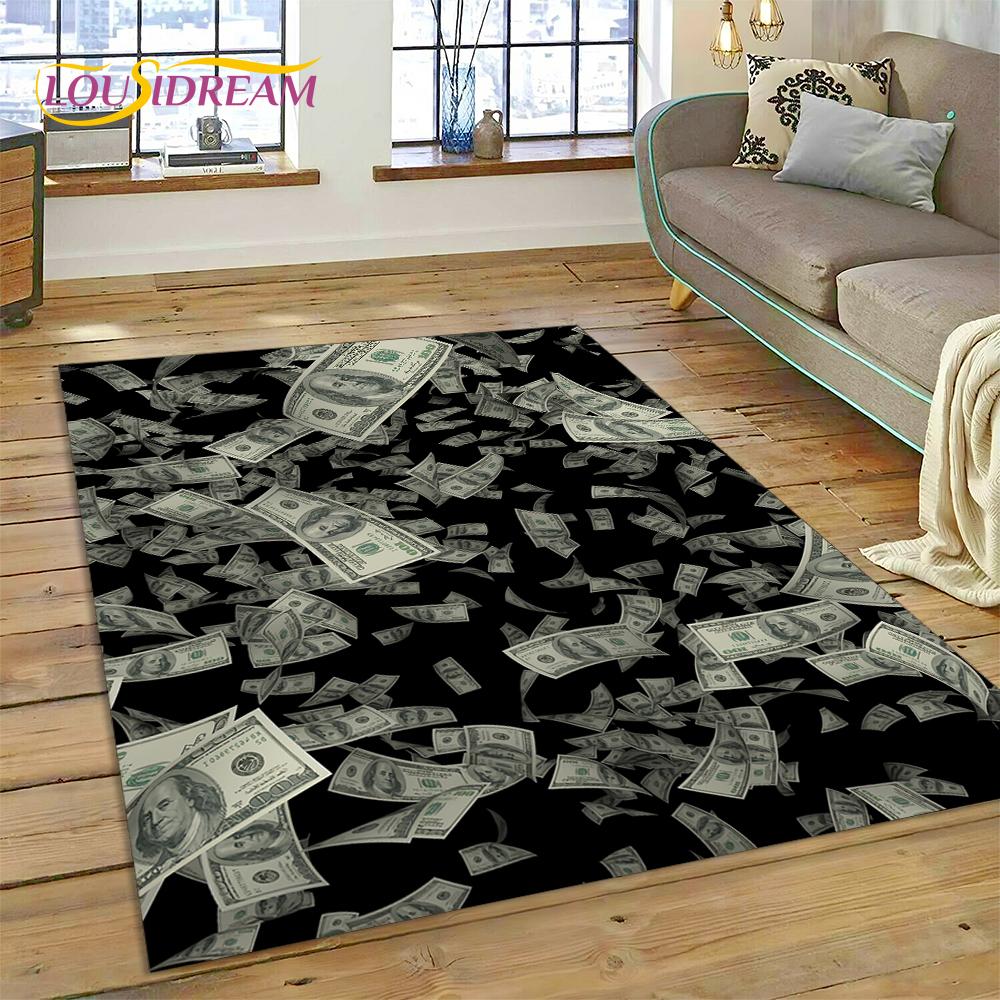 3D Rich Dollar Euro Pound Money Cartoon Carpet Rug for Bedroom Living Room Home Sofa Decoration,Children Large Decor Floor Mat