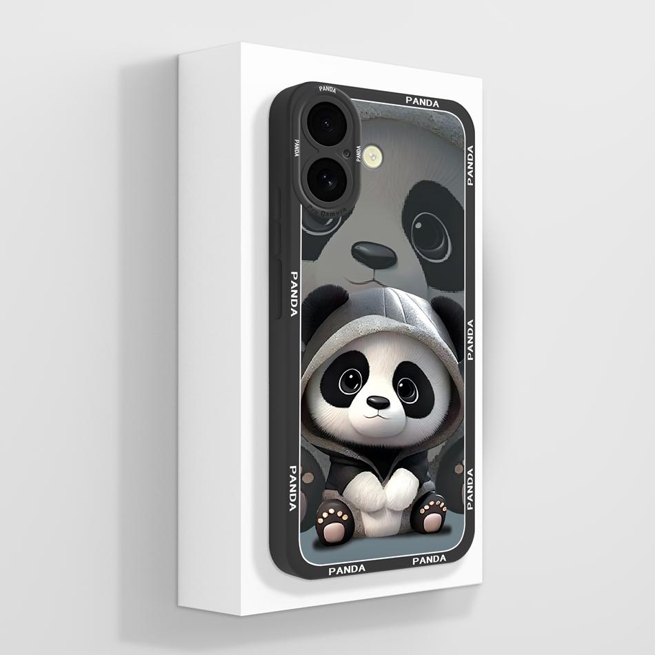 Cute Panda Case For iPhone 16 /16Plus/16Pro/16ProMax iPhone16+ Back Cover Sof Liquid Silicone Full Protection Bumper Funda Coque