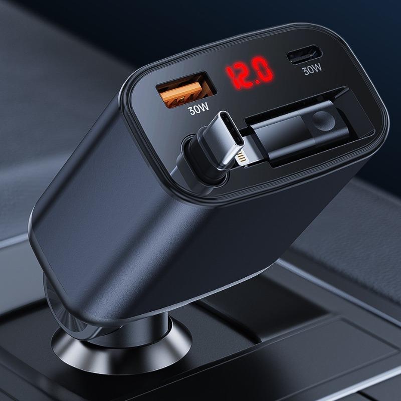 105W Car Charger 4 In 1 Retractable Cable PPS QC PD 30W Fast Car Phone Charger For iPhone 15 14 13 Pro iPad Samsung S23