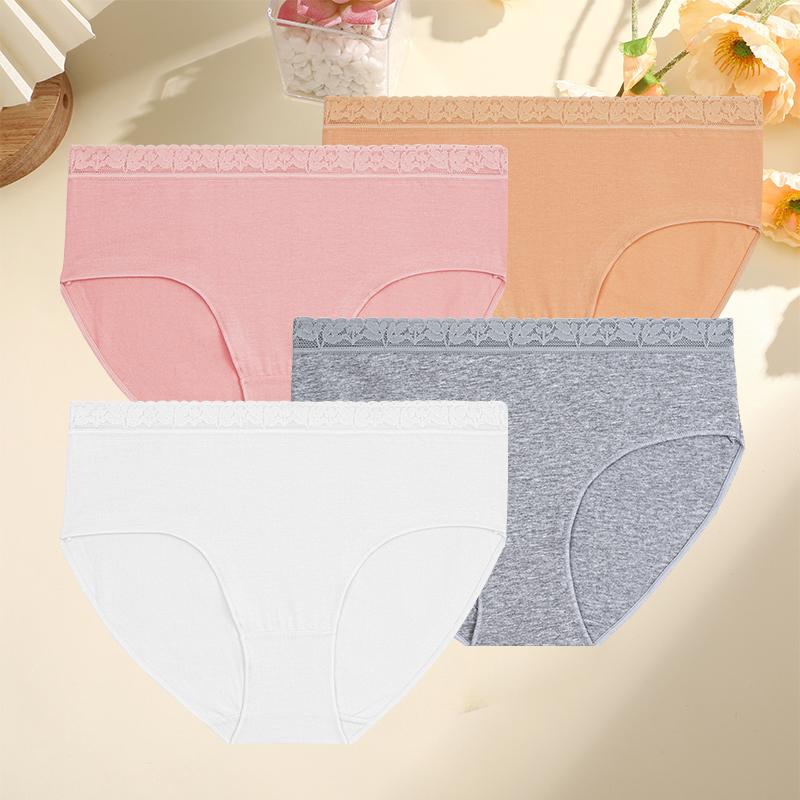 4PCS/Set Women Cotton Panties Sexy Low Waist Briefs Lace Cotton Female Comfortable Underwear Solid Color Soft Lingerie