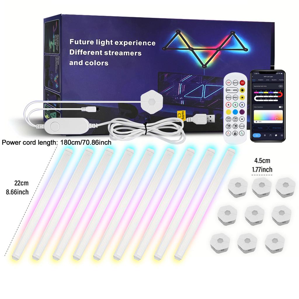 6PCS/9PCS WiFi Smart LED Strip Lights Bars RGB-IC 3D Hexagon Music Sync Voice Control DIY Splicing Wall Sconces for Game Bedroom
