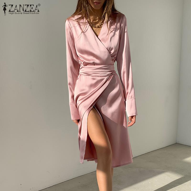 

ZANZEA Весеннее элегантное женское платье-блейзер миди с длинными рукавами и запахом