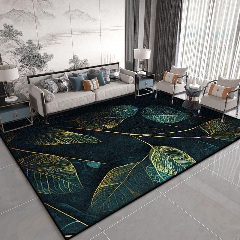 Luxuriöser Blumenpflanzen Schwarzer Wohnzimmerteppich Chinesischer Stil Dekoration Sofa Couchtische Rutschfester Teppich Schlafzimmer Waschbare Weiche Matte