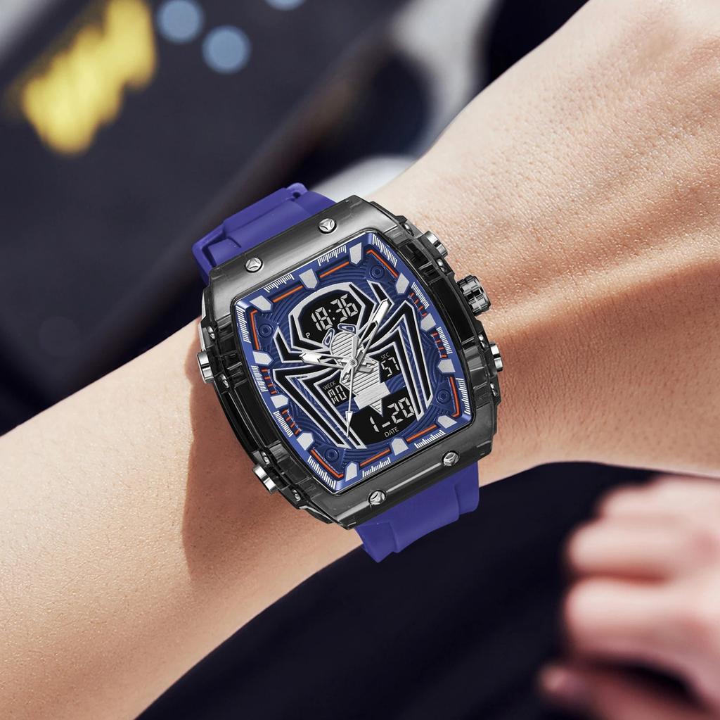 Men Watch Rectangle Sport Watches Digital Dual Time Watches Waterproof Electronic WristWatches