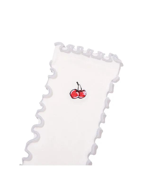 Point Cherry Embroidered Socks [White]