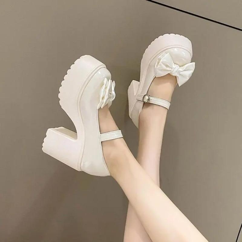 Women's Mary Jane Sle High Heel Chunky Sole Shoes Spring Autumn British Sle Fashion Single Shoes Round Toe Rubber Outsole
