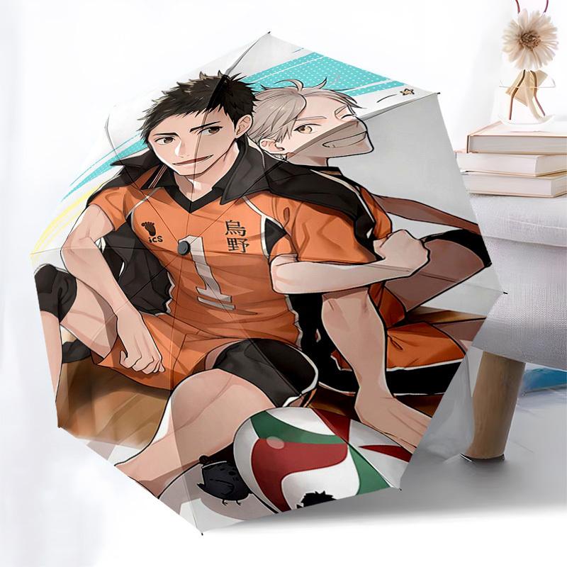 1pc Haikyuu!! Kuroo Tetsurou & Hinata Shoyo Volleyball Team Logo Umbrella Automatic Opening Closing, Portable 3-Fold Design, 8-Rib Iron Frame Outdoor