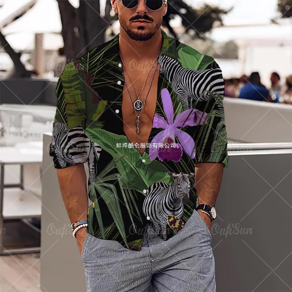 Trendy men's long-sleeve button-up shirt, ideal for daily casual wear.