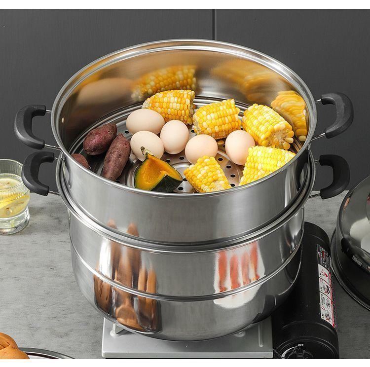 Thickened Stainless Steel Multi-layer Steamer Pot for Household Use - Suitable for Induction & Gas Stoves