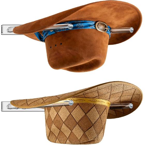 2 Pack Acrylic Cowboy Hat Rack for Wall, 3-Position Adjustment Wall Mount Hat Holder Organizer for Western Cowboy Hats, Fedoras, Sun Hats